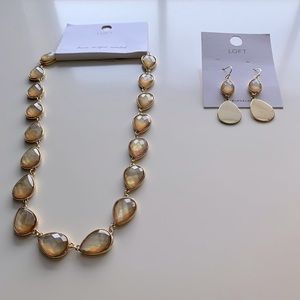 LOFT Gold Stone Necklace and Earrings Set NEW